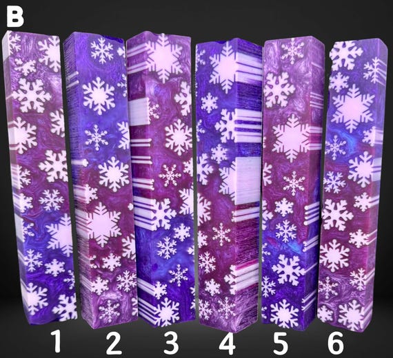 Diamond Painting Pen - Block B - handmade custom handcrafted lathe acrylic snowflake winter snow white purple - Castaway Creations