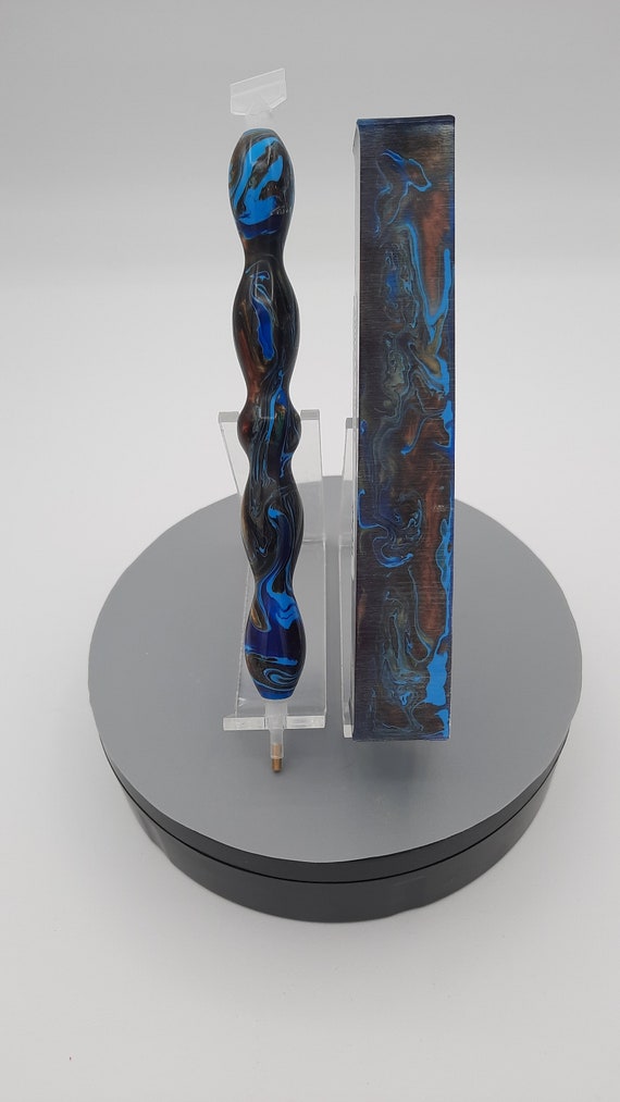 Diamond Painting Pen - Ocean Avenue graffiti melt - Custom handmade handcrafted lathe acrylic light blue, dark blue, metallic