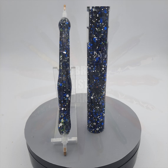 Diamond Painting Pen  - Sapphire Shadows Glitter plus - Handmade Custom blue, silver, and black handcrafted lathe acrylic