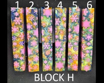 Diamond Painting Pen - Block H - handmade custom handcrafted lathe acrylic snowflake snow winter pink pastel- Castaway Creations