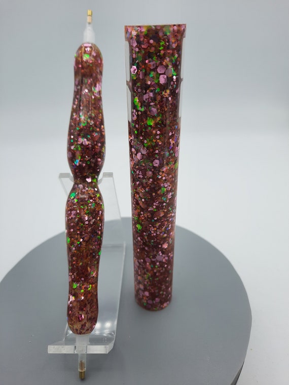 Diamond Painting Pen  - Strawberry Kiwi Glitter - Custom handmade handcrafted lathe acrylic pink multicolor sparkle shiny