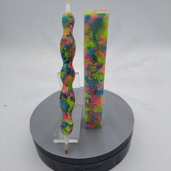 Diamond Painting Pen - Baby Blanket Coral Reef - handmade custom handcrafted lathe acrylic pink blue yellow mosaic