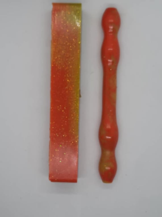 Diamond Painting Pen - Tequila Sunrise Limited Edition - Handmade Custom orange and yellow with gold glitter handcrafted lathe acrylic