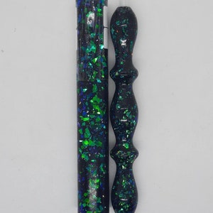 Diamond Painting Pen  - Shadow in the Abyss Pixie Glitter - Handmade Custom blue and green handcrafted lathe acrylic sparkle