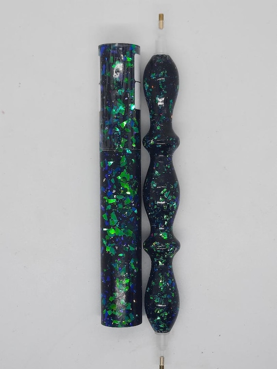 Diamond Painting Pen  - Shadow in the Abyss Pixie Glitter - Handmade Custom blue and green handcrafted lathe acrylic sparkle