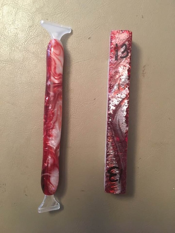 Diamond Painting Pen - Fire Feathers - handmade custom red and white handcrafted lathe acrylic