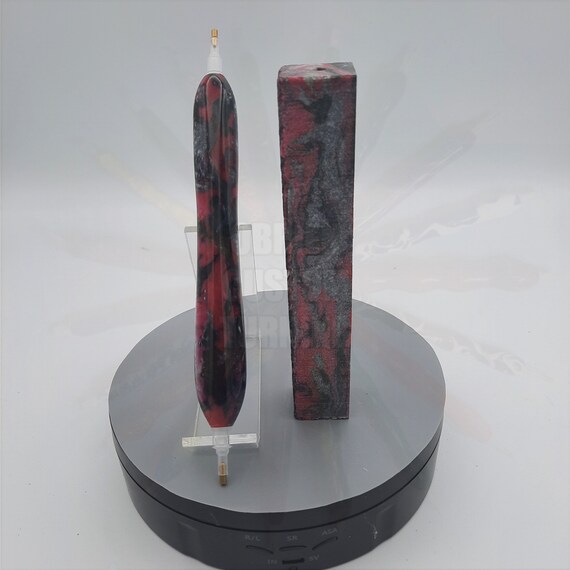 Diamond Painting Pen - red Damascus  - Handmade Custom handcrafted  lathe black, bright red, silver
