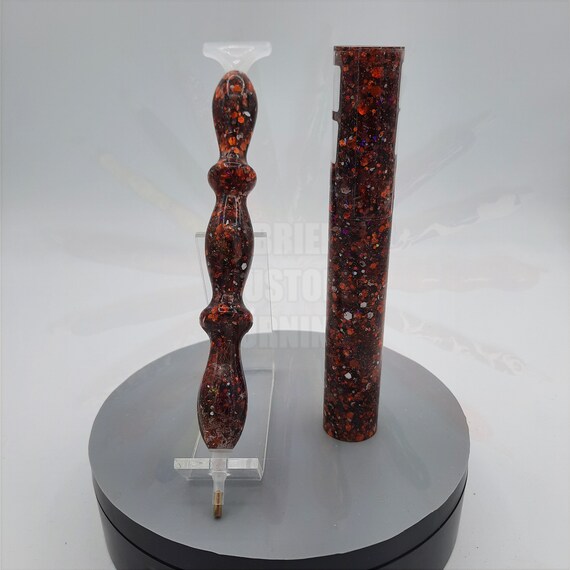 Diamond Painting Pen  - jack-o-lantern glitter - Custom handmade handcrafted lathe acrylic orange black sparkle shine