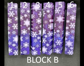 Diamond Painting Pen - Block B - handmade custom handcrafted lathe acrylic snowflake winter snow purple white - Castaway Creations