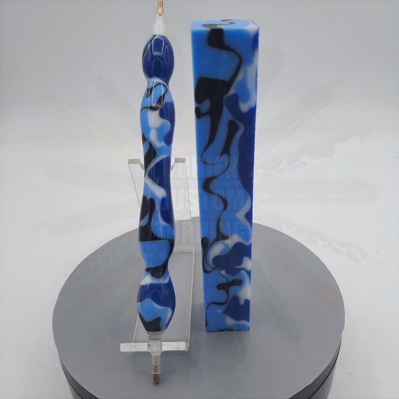 Diamond Painting Pen - Ocean Camo - Handmade Custom blue, black, white handcrafted  lathe acrylic