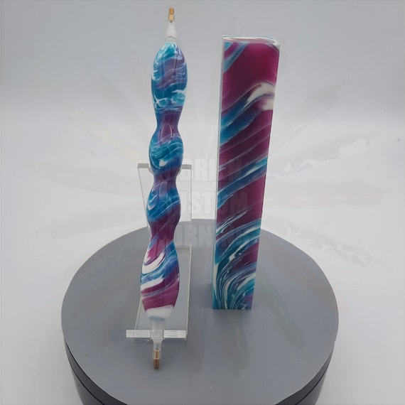 Diamond Painting Pen - dragonfruit - Handmade Custom handcrafted  lathe aqua, pink, white