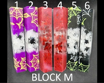 Diamond Painting Pen - Block M - handmade custom handcrafted lathe acrylic spiderweb spider web orange black - Castaway Creations
