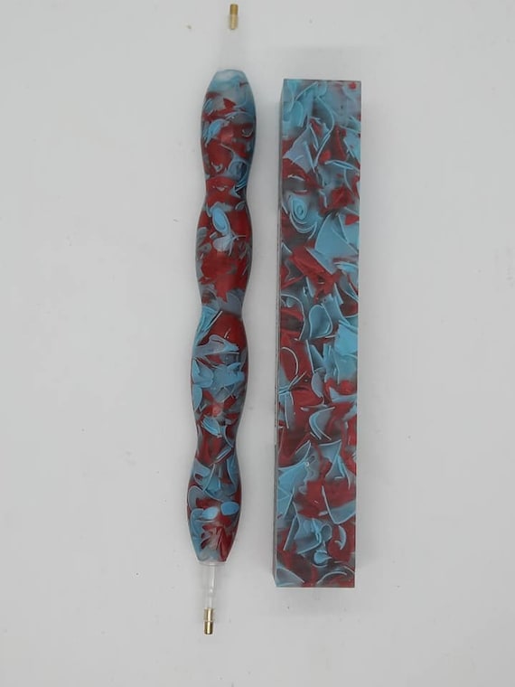 Diamond Painting Pen  - Deadly Seaweed Coral Reef - Handmade Custom red and blue handcrafted lathe acrylic mosaic