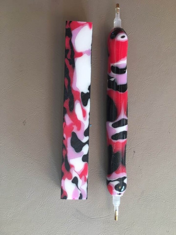 Diamond Painting Pen  - Black and Berry Vixen Camo - Handmade Custom pink, red, black and white handcrafted  lathe acrylic