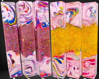 Diamond Painting Pen - Block P - handmade custom handcrafted lathe acrylic pink graffiti rainbow glitter - Castaway Creations