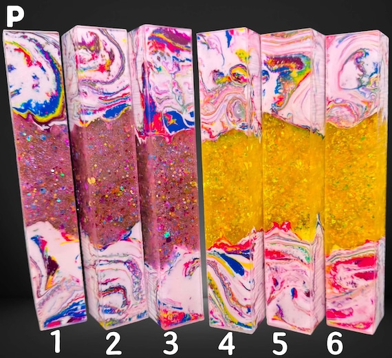 Diamond Painting Pen - Block P - handmade custom handcrafted lathe acrylic pink graffiti rainbow glitter - Castaway Creations