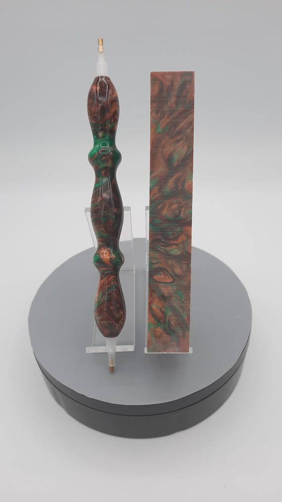 Diamond Painting Pen - Apple Basket  - handmade custom handcrafted lathe acrylic brown green red