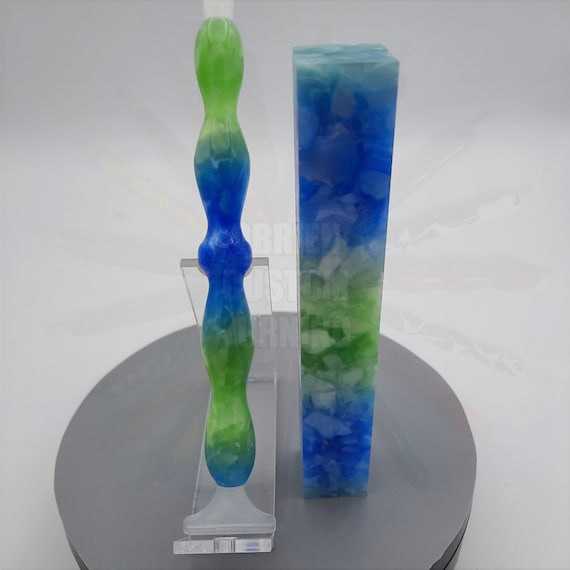 Diamond Painting Pen - Endless Summer Blue and Green Rainbow - handmade custom handcrafted lathe acrylic