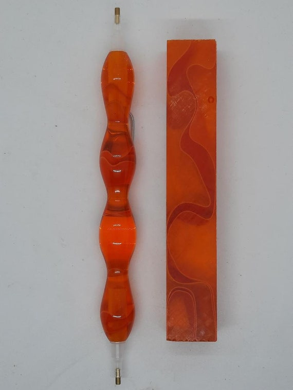 Diamond Painting Pen - Fire Water - Handmade Custom orange, yellow, clear, transparent, see through handcrafted lathe acrylic