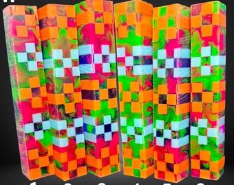 Diamond Painting Pen - Block H - handmade custom handcrafted lathe acrylic checks blocks squares orange, blue - Castaway Creations