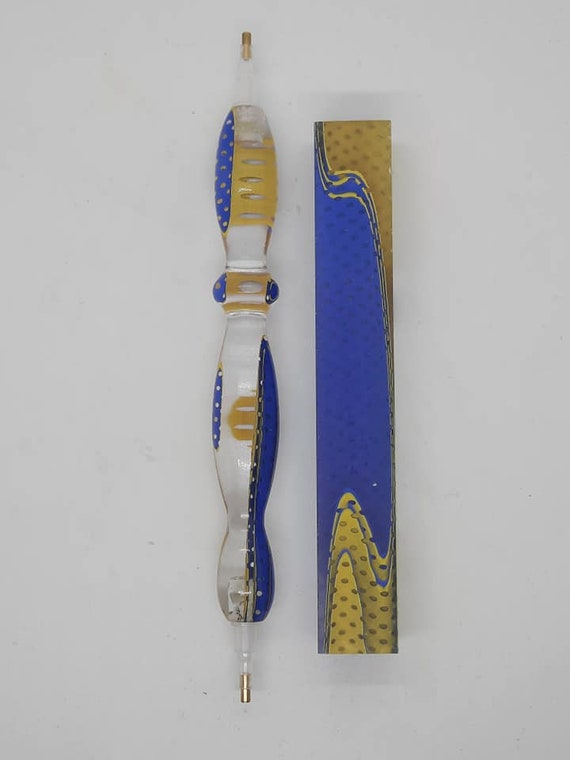 Diamond Painting Pen - Surfboard Mesh - Handmade Custom blue and yellow transparent see through handcrafted lathe acrylic