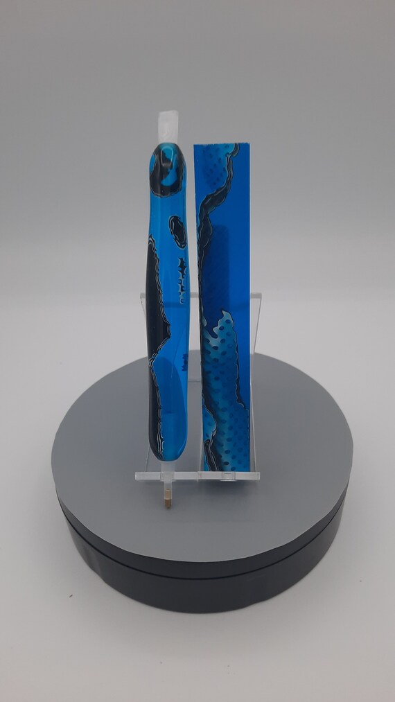 Diamond Painting Pen  - Blue Topaz Water Mesh - Handmade Custom see through transparent handcrafted lathe acrylic