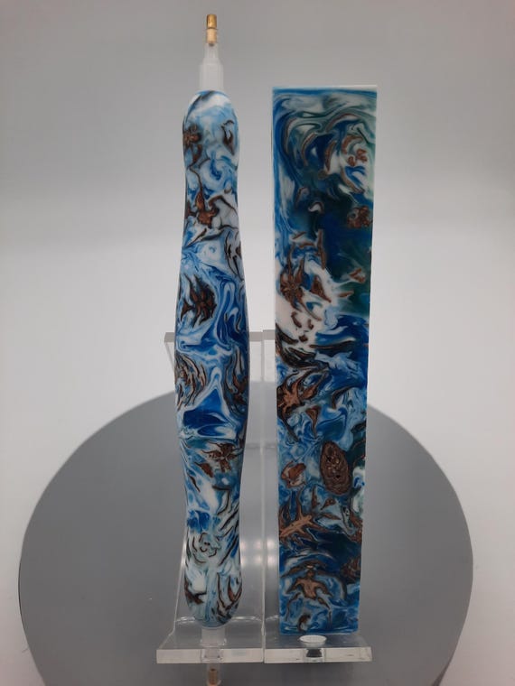 Diamond Painting Pen - Alpine Mini Pine Cone - handmade custom handcrafted lathe hybrid white and blue pinecone tree nature