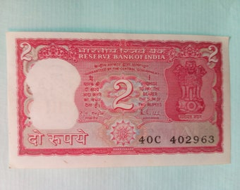 Rare Indian 2 Rupees Vintage Banknote: Full Tiger Figure, Gem UNC, Genuine Collectible"