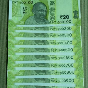 Rupee Currency Old Money Unc Banknotes, Reserve Bank of India & Rare Currency 20 Rupees 10 Fancy Numbers 000100 To 001000 Notes Lot