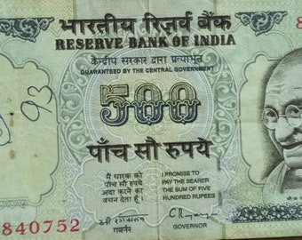 Rare Indian Vintage 500 Rupees Banknote - C. Rangarajan Signature (1987 Issued): Historical Collector's Gem