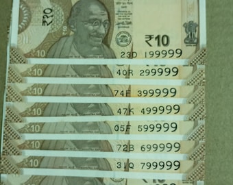 India Gandhi 10 Rs/-Currency|Banknotes From 199999 to 899999 Unc 9 Notes Set