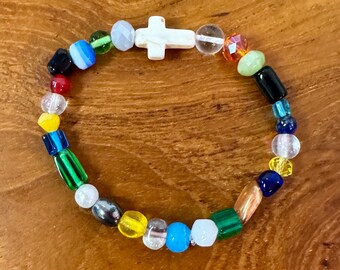 Kruisarmband glaskralen howliet kruisarmband gemengde glaskralen Cadeau voor haar Cadeau voor hem