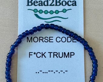 F*CK TRUMP Funny Morse Code bracelet beaded Morse code bracelet novelty Anti Trump silver accent beads Not My President stocking stuffer