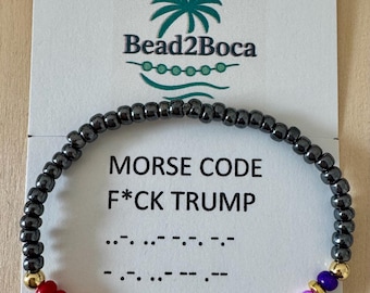 F*CK TRUMP Pride Rainbow Morse Code bracelet beaded secret bracelet novelty Anti Trump gold accent beads Not My President Stocking Stuffer