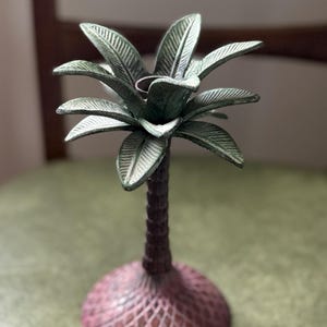 Vintage Palm Tree Candleholder • Tropical Mid-Century Decor • Metal Tabletop Accent