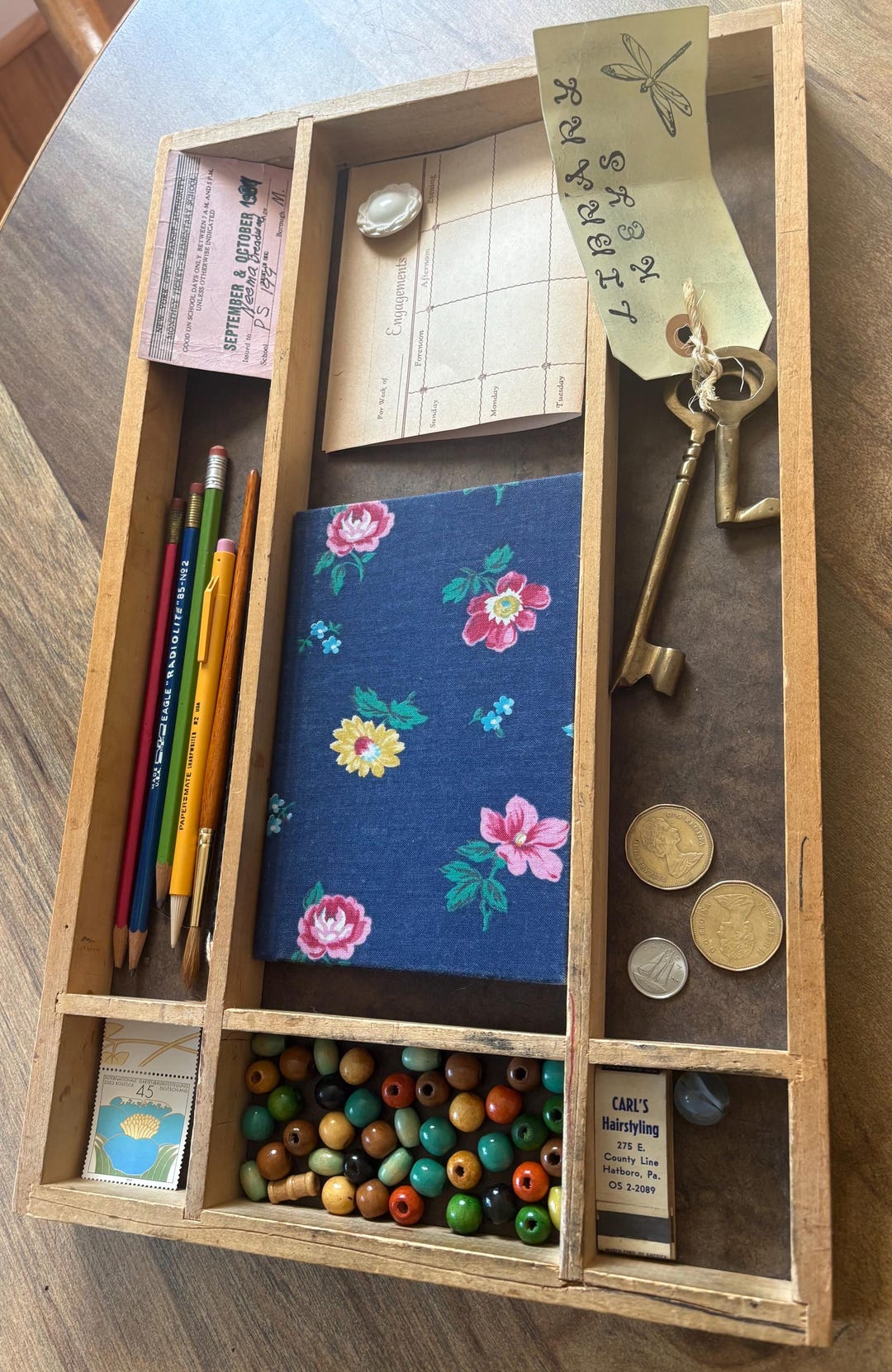 Vintage Wooden Desk Organizer Tray • Curated Eclectic Drawer Decor ...