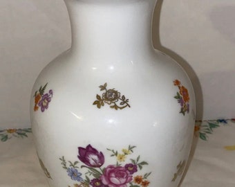 MCM Fine China Vase  - Vintage Reichenbach 7 inch Height White with Gold and Flower Details