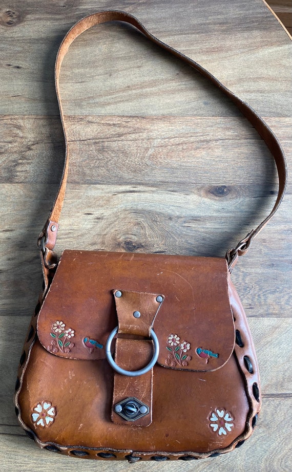 Vintage Worn Aged Lovely Handmade Brown Tooled Lea