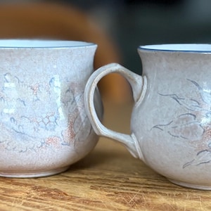 Vintage Denby Tasmin Teacups Set of 2 – English Stoneware Neutral Leaf Cups