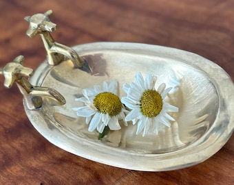Vintage Brass Bathtub Soap Dish Whimsical Vanity Trinket Tray Solid Brass Bathroom Decor
