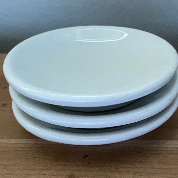 Three Vintage White Ceramic Butter Pat Dishes with Some Age Unmarked