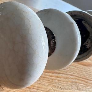 Aged Porcelain Doorknob Set w/ Backplates • Vintage White Ceramic Hardware • Salvaged Door Knobs