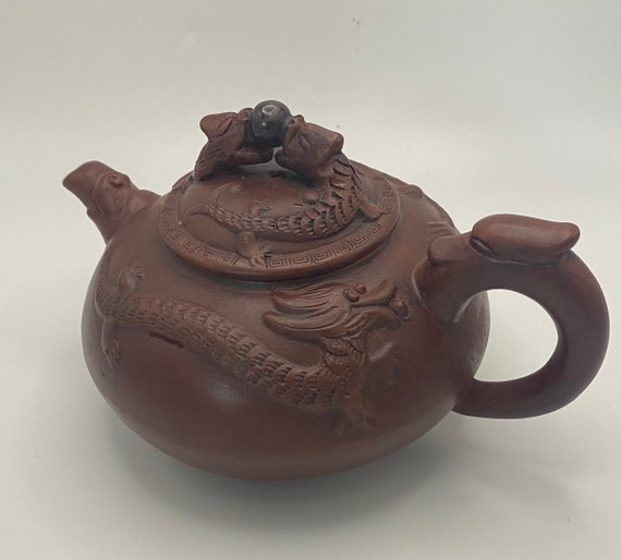 Vintage Chinese Small Clay Teapot Dragon Relief Gongfu Teaware Etsy