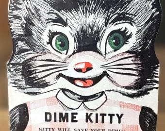 Vintage 1954 Dime Kitty Savings Card  Cat Coin Saver Bank Advertising Ephemera South Carolin