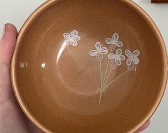 Vintage Russel Wright Iroquois Shepherd’s Purse Bowl, Brown Floral Casual China, Mid-Century Small Bowl