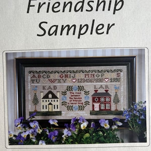 Vintage Friendship Sampler Cross Stitch Leaflet Aged Hillside Samplings 1998 Primitive Folk Art Houses Pattern