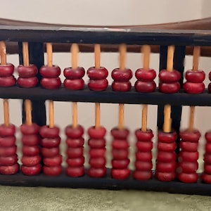 Vintage Lotus-Flower Brand Chinese Abacus — Mid Century Wood & Bamboo Counting Frame, Made in the People’s Republic of China