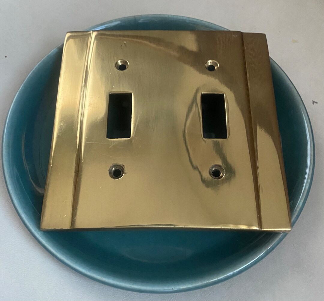 Vintage Brass Double Light Switch Cover Art Deco Style Etsy