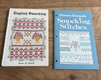 Aged Vintage Smocking Books Set of 2, Dianne Durand Smocking Stitches & Grace L. Knott English Smocking