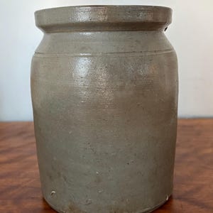 Antique Salt Glazed Stoneware Crock, 7” Vintage Storage Jar • Rustic Farmhouse Decor